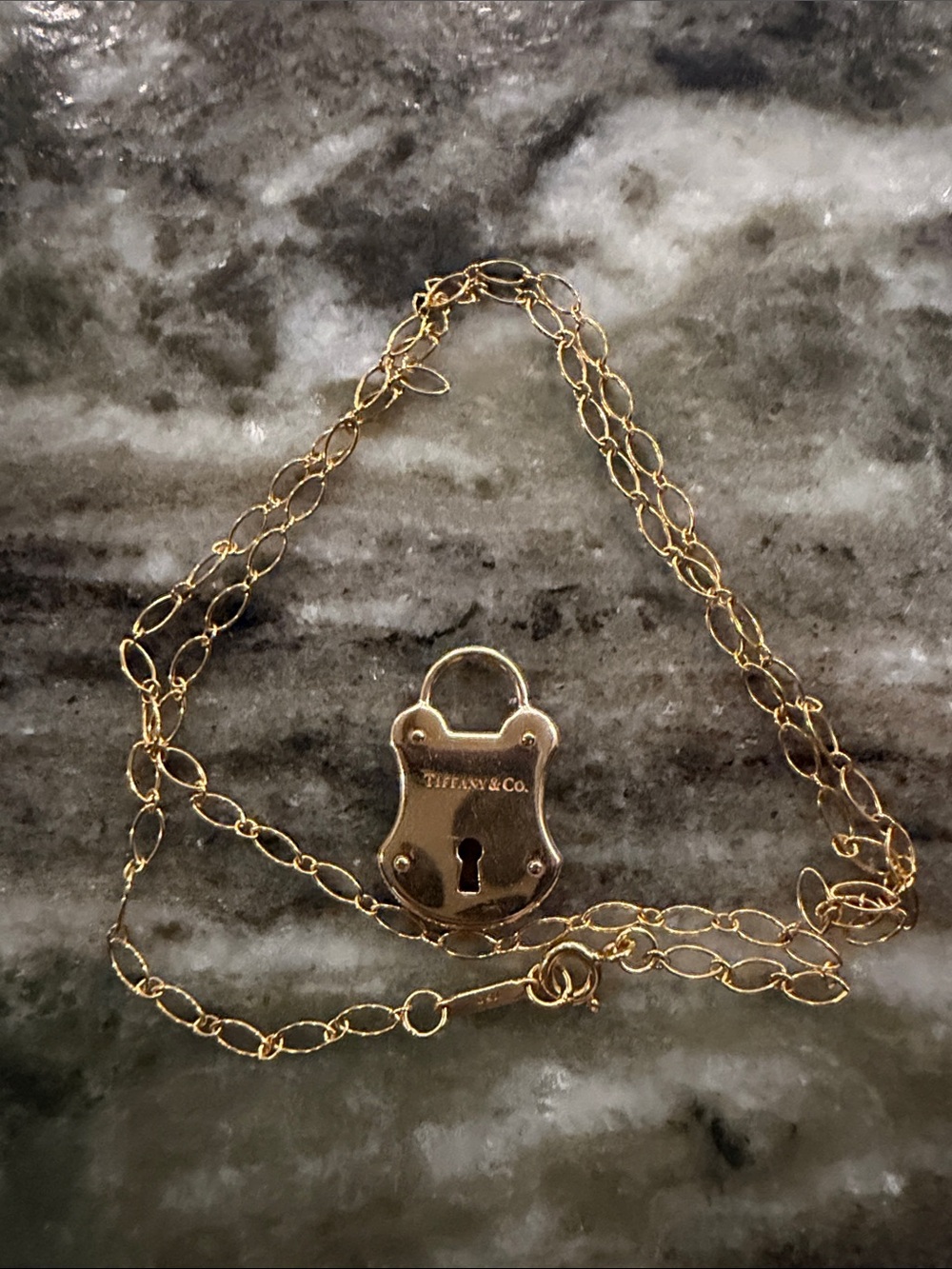 18k gold Tiffany & Co. Arc Padlock Pendant Necklace with 18” Tiffany Cable Chain